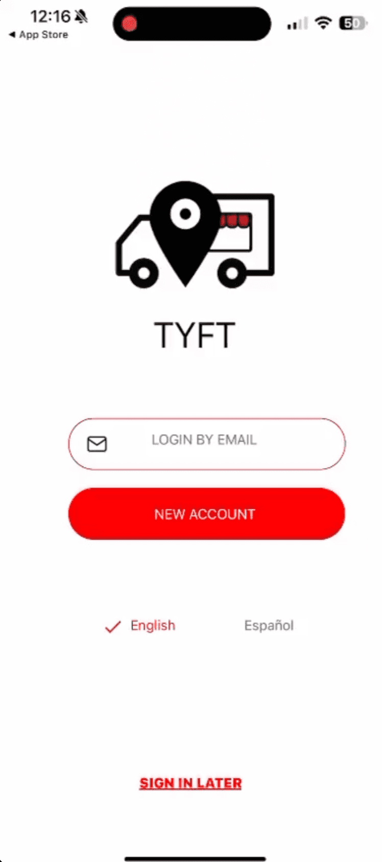 TYFT Food Truck Application screenshot